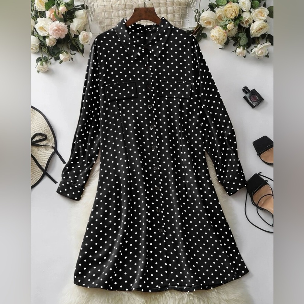NEW 3 XL SHEIN Mulvari Plus Polka Dot Shirt Dress
